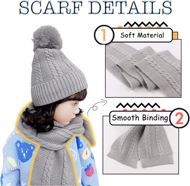 Peecabe Kids Winter Hat Scarf Mittens Set Toddler Knitted Beanie Girls Fleece Children Neck Warmer Boys Warm Gloves 2-7 Years - Image 3